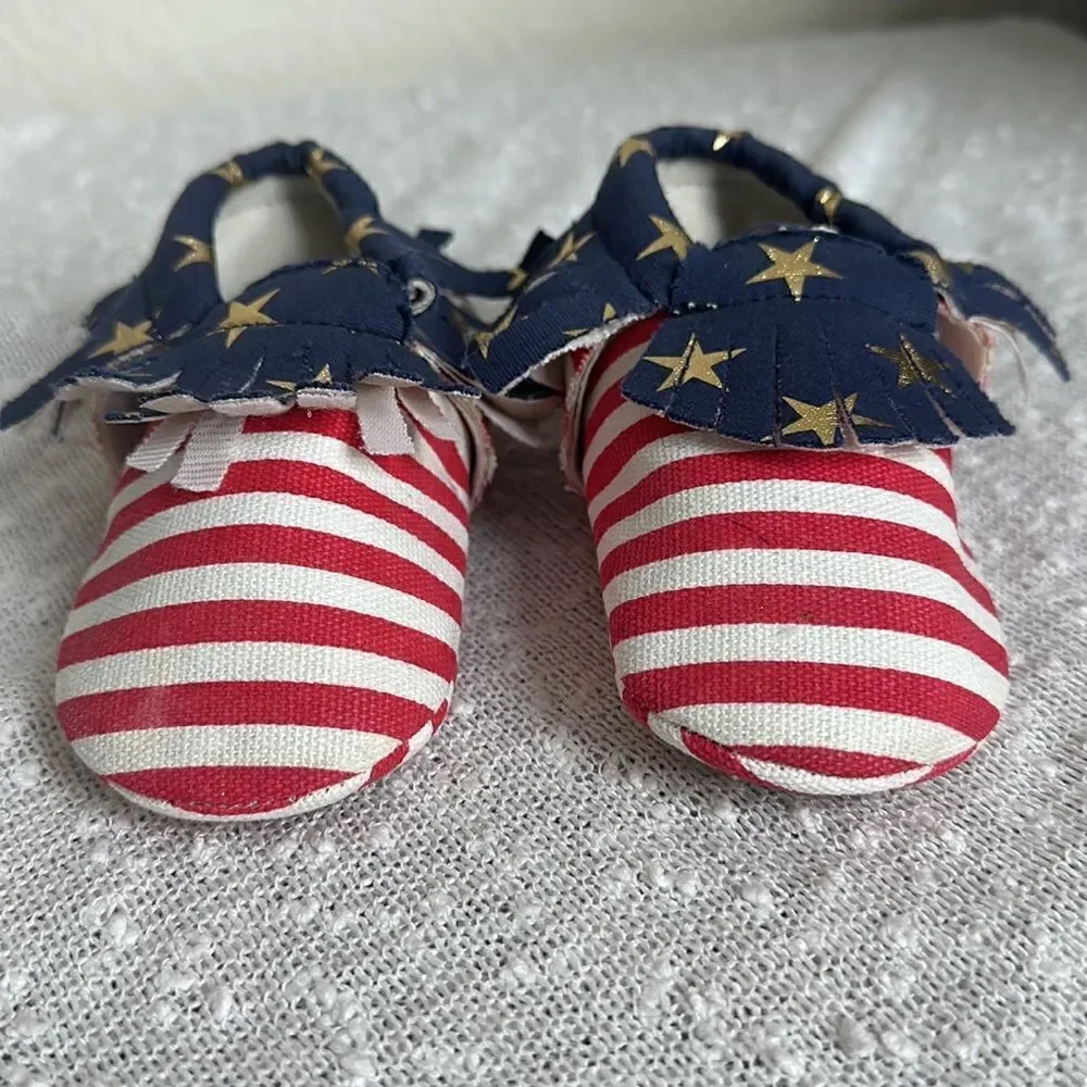 4th of July Red White & Blue Fringe Mocassins Shoes size 5